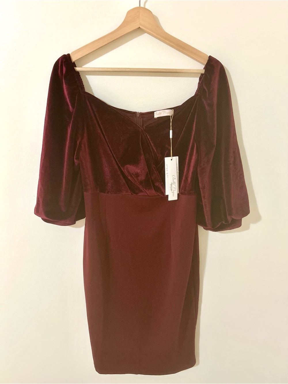 Belle Poque NWT Burgundy Velvet Off-Shoulder Bodycon Dress L